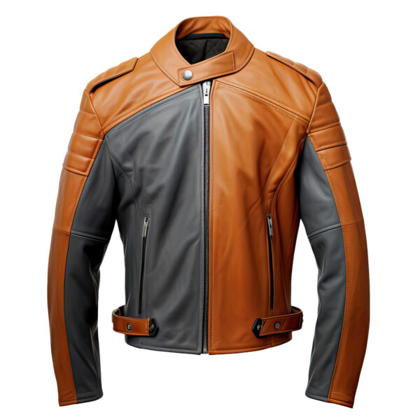 Men's Brown, Grey & White Sheepskin Slim-Fit Biker Leather Jacket – Stylish & Modern