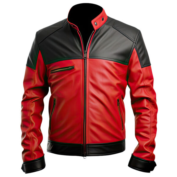 Men's Red & Black Original Sheepskin Biker Classy Soft Sporty Leather Jacket